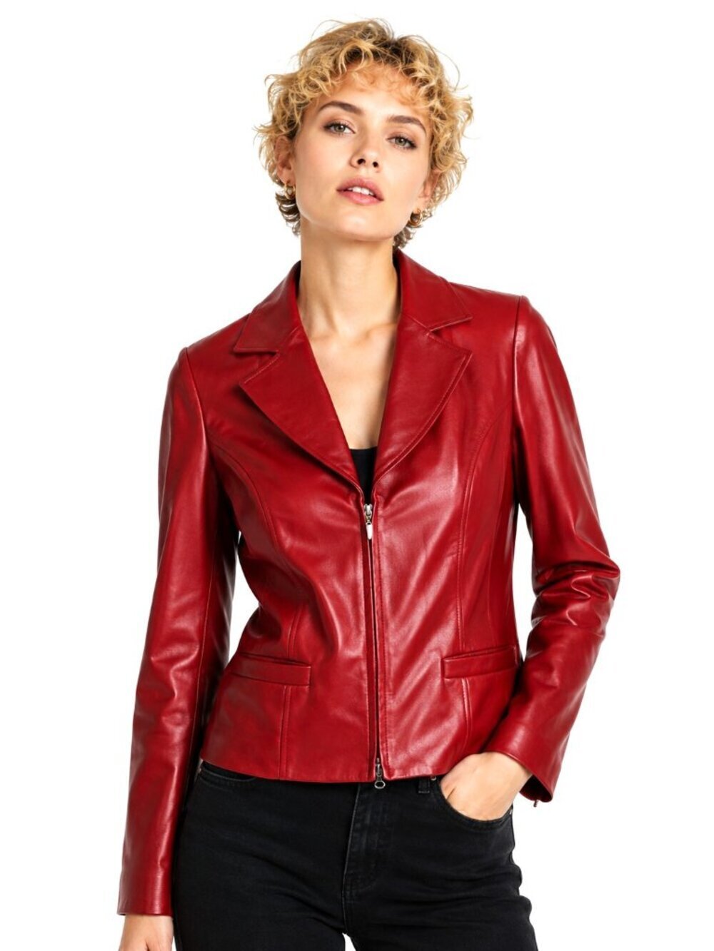 Classiques Entier Red Leather Zip Front Jacket